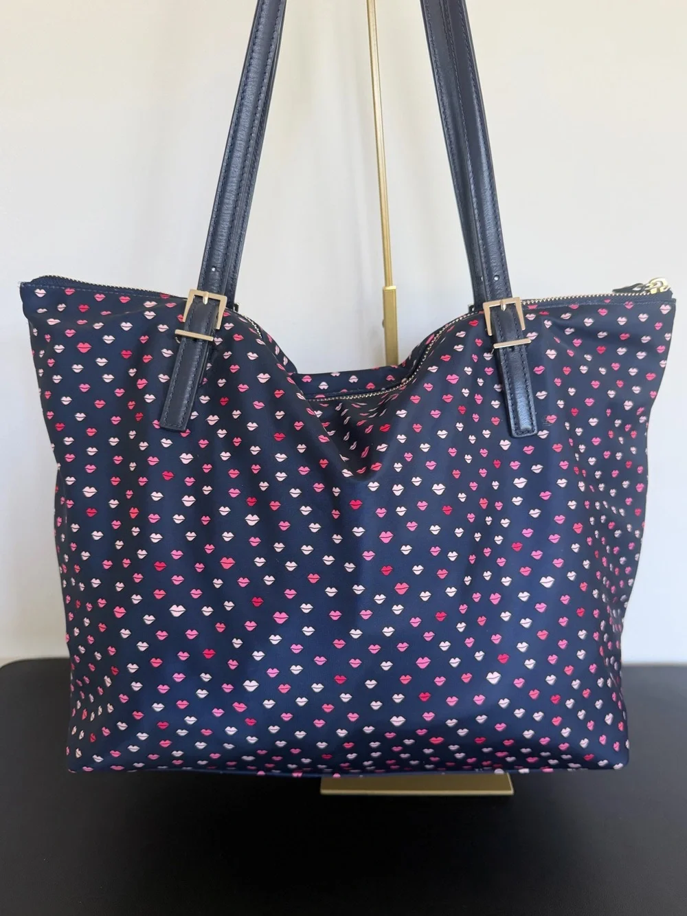 Kate Spade Watson Lane Maya Lip Print Nylon Tote Navy Multi